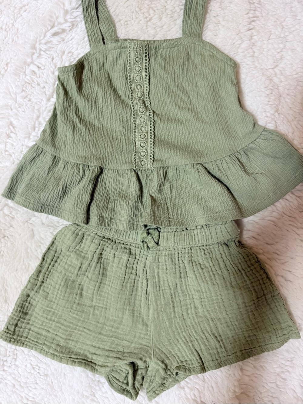 The Children's Place Olive Green Ruffled Tank & Shorts Set